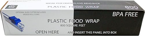 Envoltura de plástico para alimentos, 800 pies cuadrados. Sin BPA, incluye cortador deslizante opcional, se adhiere extra y sin ensuciar,