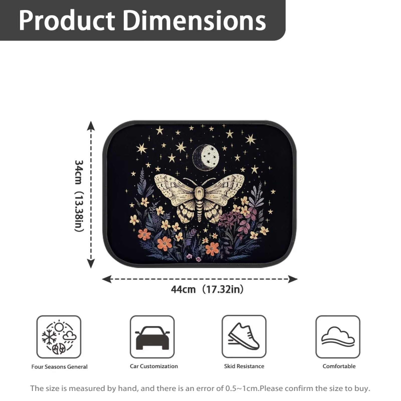 Cozeyat Moon Moth Car Floor Mats with Rubber Backing Heavy Duty Rubber Back Seat Car Mats 2Pcs Rear — view 5