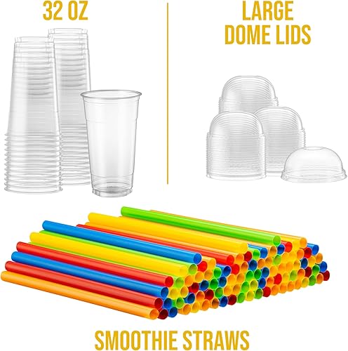 Miniatura 4 de ELEGANT DISPOSABLES 40 juegos de 16 onzas Vasos de plástico PET transparente con tapas de cúpula y pajitas para café helado, bebidas frías, batidos,