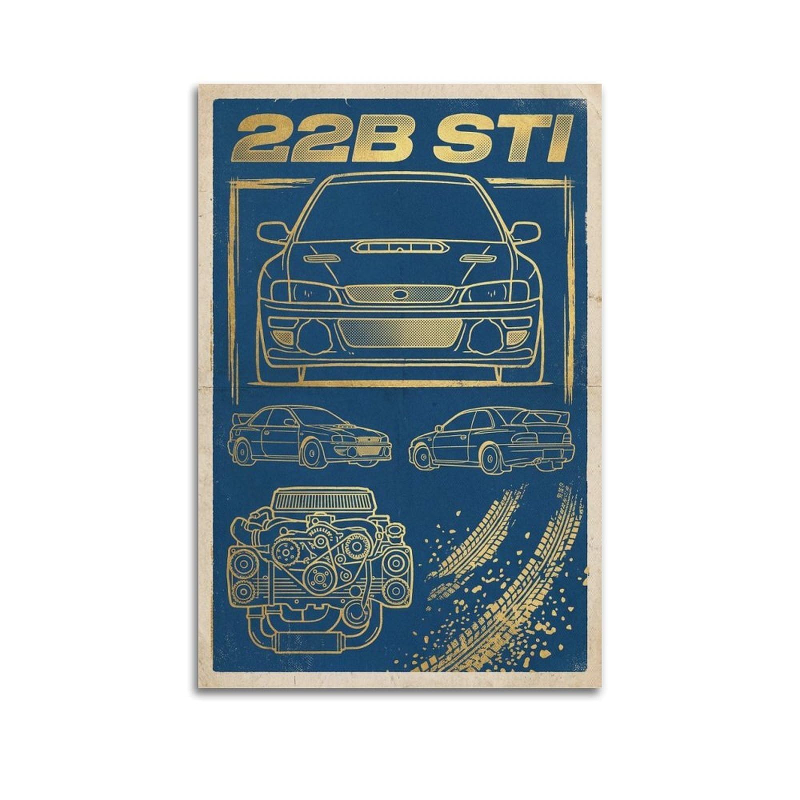 Xkuga Boys Unframe-Style Motorsport Rally Car Poster Impreza 22B Sti Racing Performance Modern Decorative Canvas Prints - Ideal Wall Art For Family, Man Cave, Game Room, & Girls Bedroom 20X30inch(50X75cm)