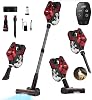 Curvymoon Cordless Vacuum Cleaner, 30Kpa Home Stick Vacuum, 55mins Max Runtime, 1.5L Large Dust Cup & Smart Display, 8 in 1 Lightweight Handheld Vacuum for Pet HairCarpetHardwood Floor Red