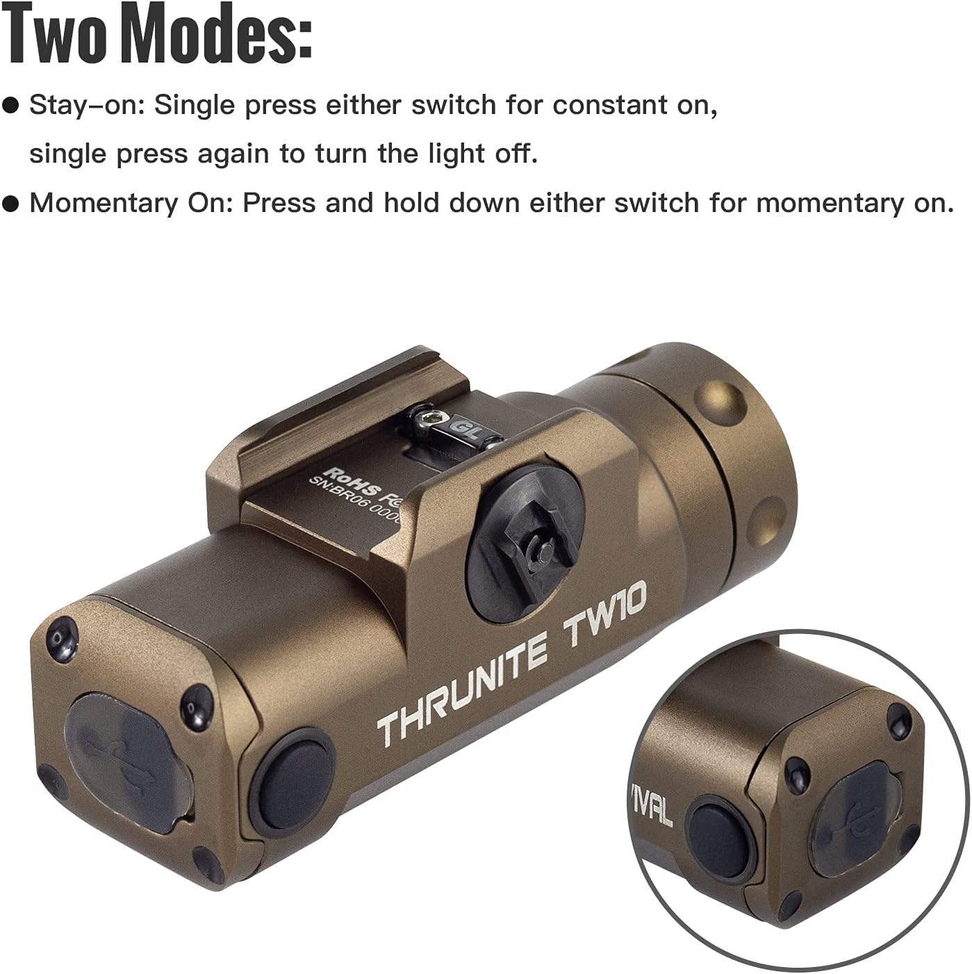 ThruNite TW10 Rechargeable Flashlight, 900 Lumens Adjustable Brightness Flashlight - Customized Black Scout Survival Edition - Desert Tan, Cool White - - 