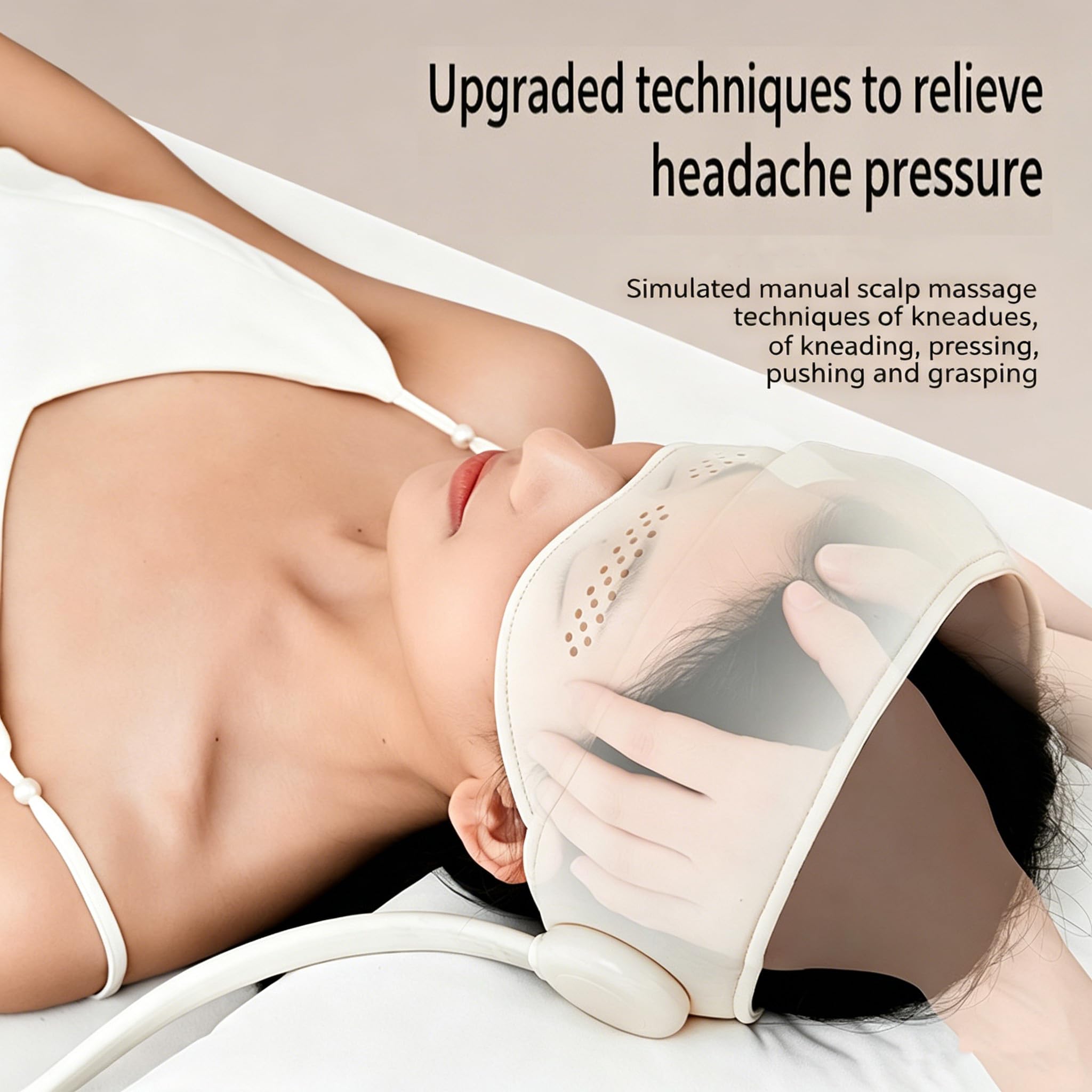 Masajeador de Cabeza Eléctrico, Masajeador Eléctrico para Aliviar la Migraña, Masajeador de Ojos y Cabeza con 6 Bolsas de aire y 3 modos de calor, Aliviar Dolor y Ansiedad (#1)