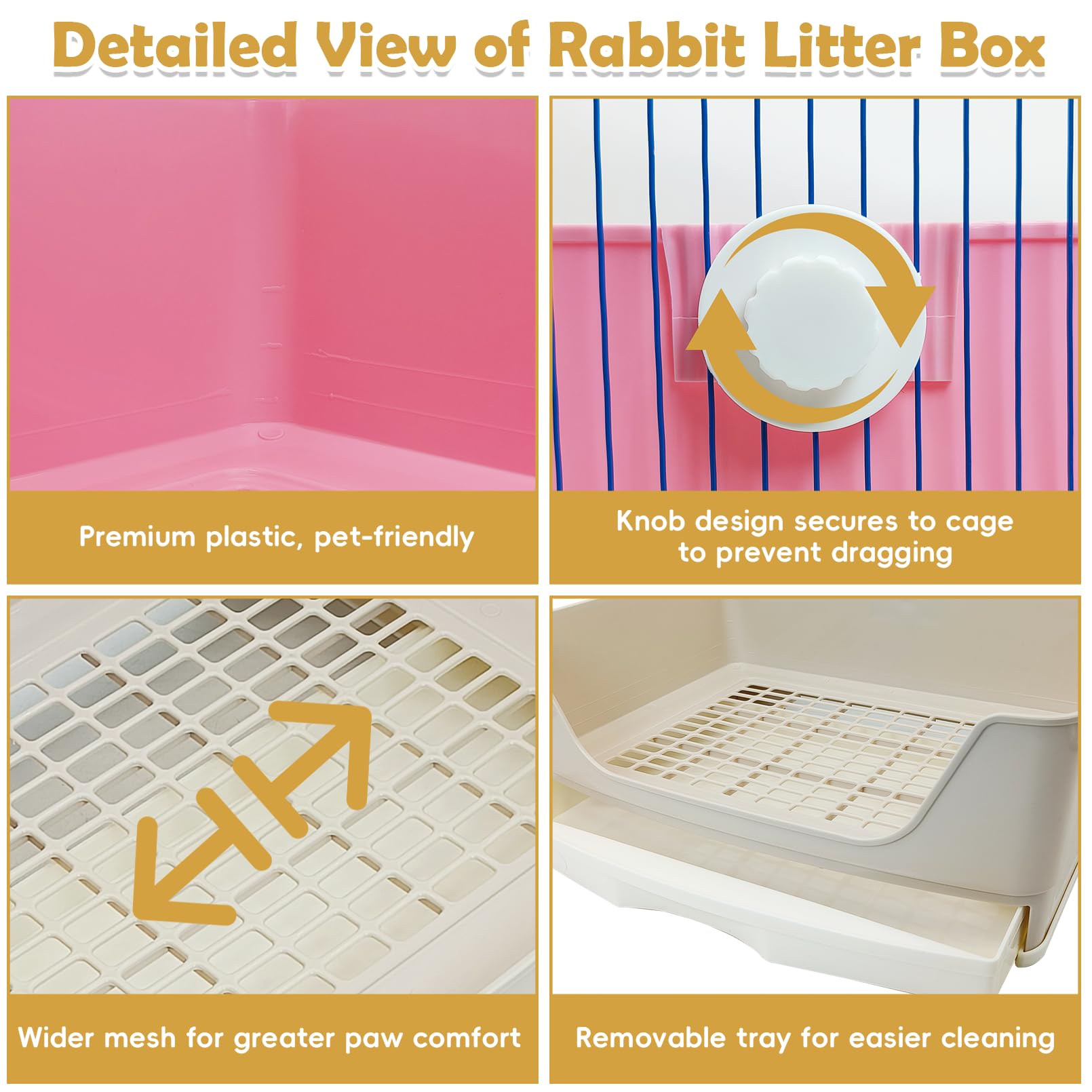 kathson 2PCS Large Rabbit Litter Box Trainer, Potty Corner Toilet with Drawer Bigger Pet Pan for Adult Hamster, Guinea Pig, Ferret, Galesaur, Bunny and Other Animals (Pink,Brown) - image 4