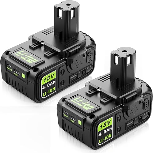 Abeden Paquete de 2 baterías Ryobi de repuesto de 18 V 4 Ah con USB para Ryobi 18 voltios ONE+ P108 P102 P103 P104 P105 P107 P109, batería de iones