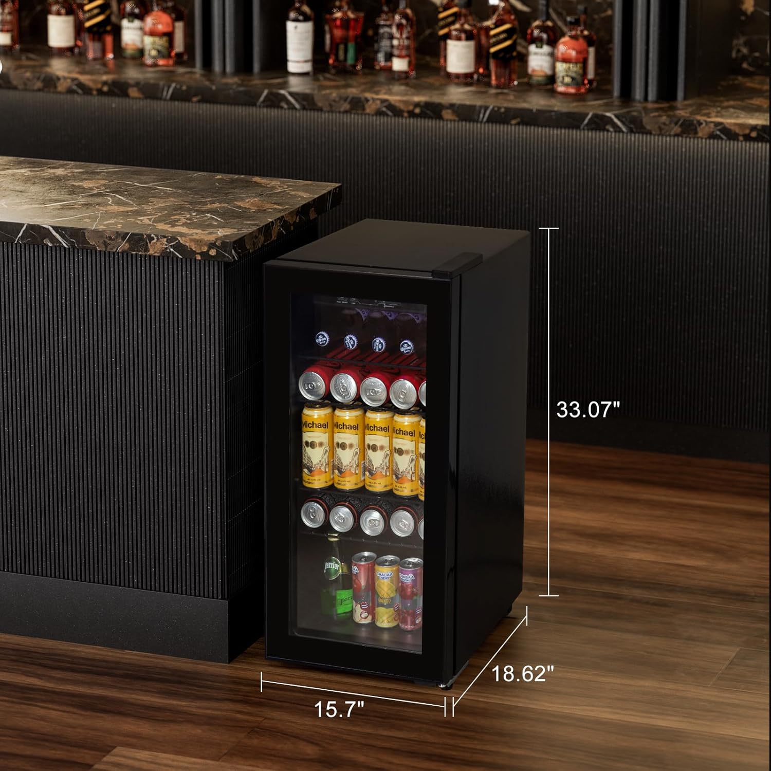180 Cans Beverage Refrigerator Cooler, 3.2 Cu.Ft Freestanding Mini Fridge with Glass Door, Adjustable Shelves, Digital Temperature Display for Drinks, Beer, Soda, Wine, Black