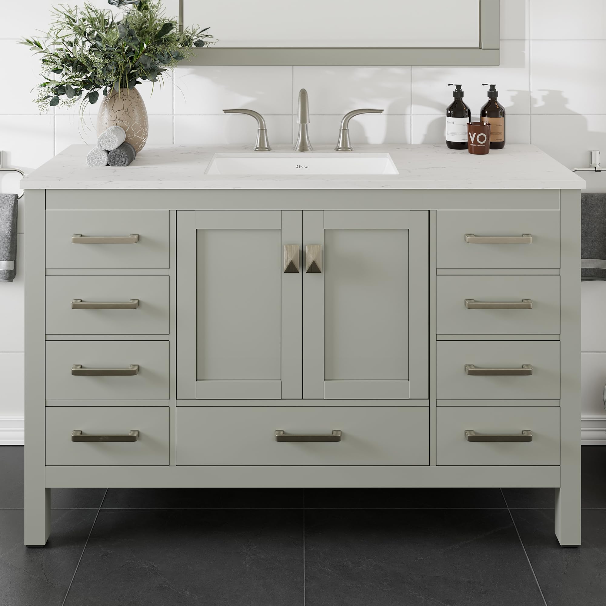 Eviva Aberdeen 54 in. Gray Single Sink Bath Vanity with Carrara Quartz Top and Undermount Porcelain Sink