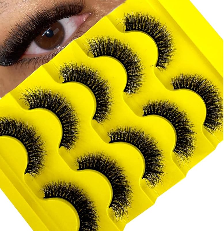 Cílios postiços HBZGTLAD estilo cat eye, curvatura D, 3D, modelo M538, pacote com 5 pares