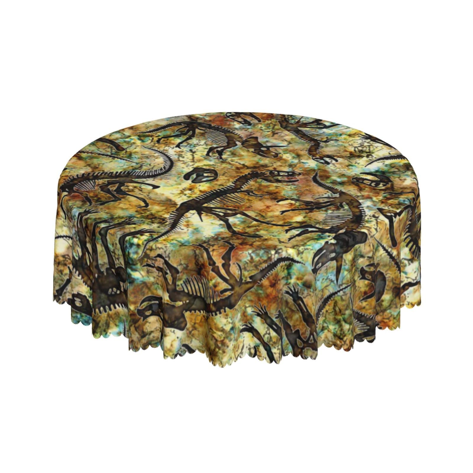 Lsjuee Dinosaur Bones Prehistoric Round Tablecloth 60 Inch Printed Washable Tablecloth for Dining Party Holiday Fall Home Decorative
