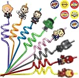 32Pcs Superhero Straws for Party Favor - Reusable Drinking Straws with 8 Designs+36 Stickers+2 Brushes. Perfect for Super Hero Party Supplies, Great for Heroes Themed Party, Halloween, Valentine Gifts