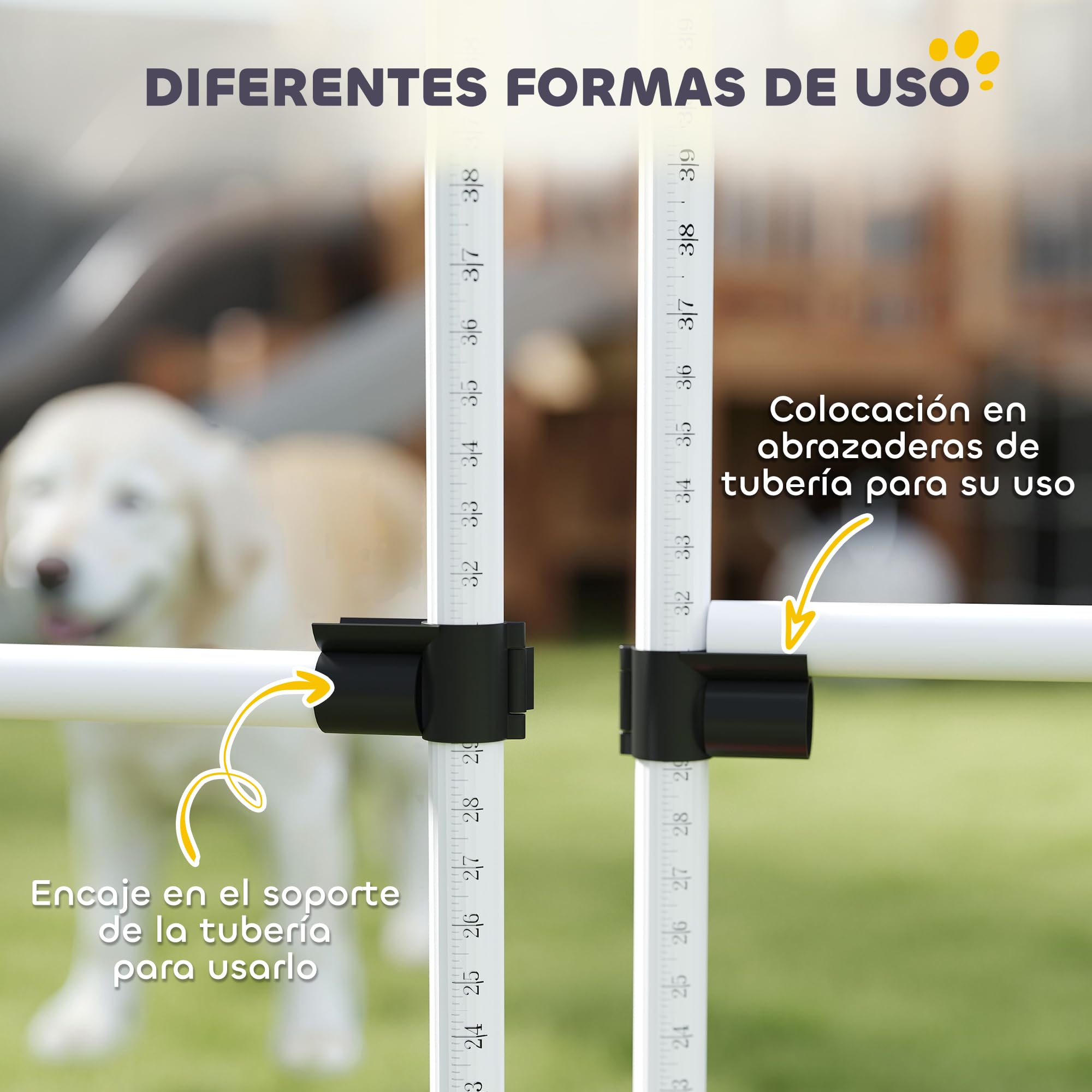 PawHut Set de Entrenamiento de Agilidad para Perros Mascotas 4 Piezas Obstáculos Vallas de Salto con Altura Ajustable y Bolsa de Transporte para Exteriores 99x65x94 cm Blanco
