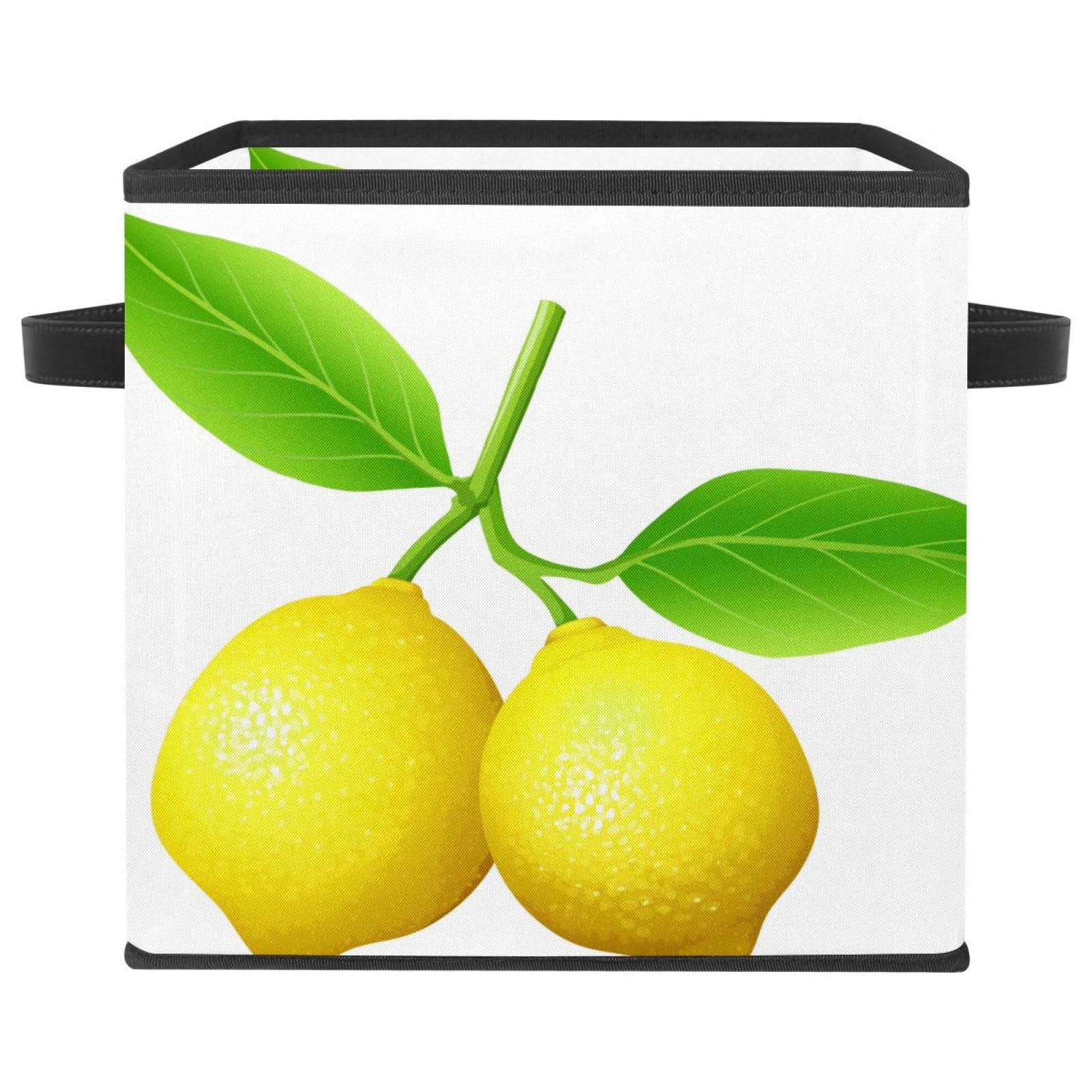 Boîte de rangement pliable cube jaune citron en tissu avec poignées