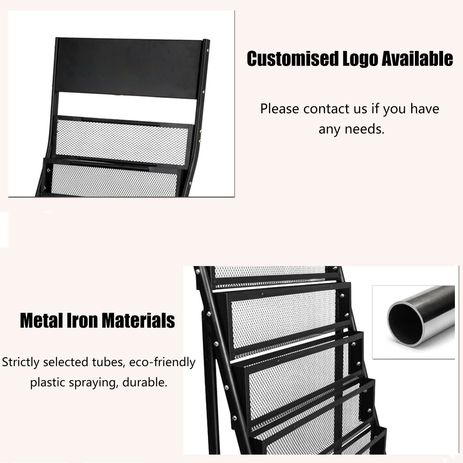 zeitungsständer Prospektständer Boden, Metall-Magazinständer 7-lagig Mit Rollen, Easy Move Informationshalter Für Messe, Ausstellungen, Büro, Einzelhandel ( Color : Black , Size : LxWxH 48x38x135 cm )