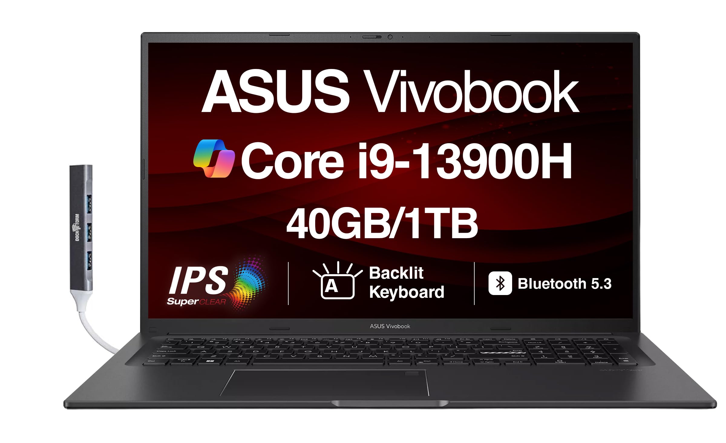 ASUS Vivobook K3704VA-DS96 17X Laptop 17.3" IPS FHD Display (Intel i9-13900H, 40GB DDR4, 1TB PCIe SSD, Intel Iris Xe, Backlit KB, Fingerprint, WiFi 6E