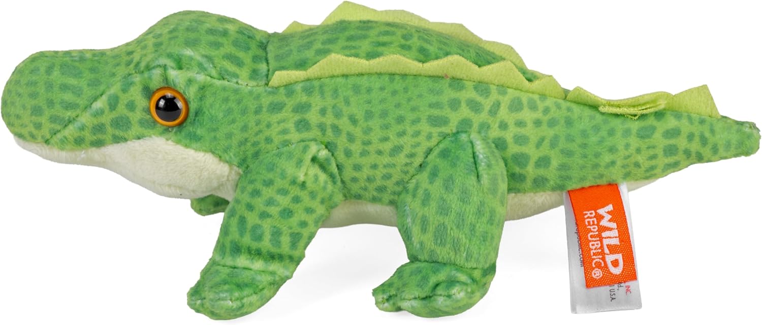 Wild Republic Pocketkins Eco Alligator, Stuffed Animal, 5 Inches, Plush Toy, Made from Recycled Materials, Eco Friendly