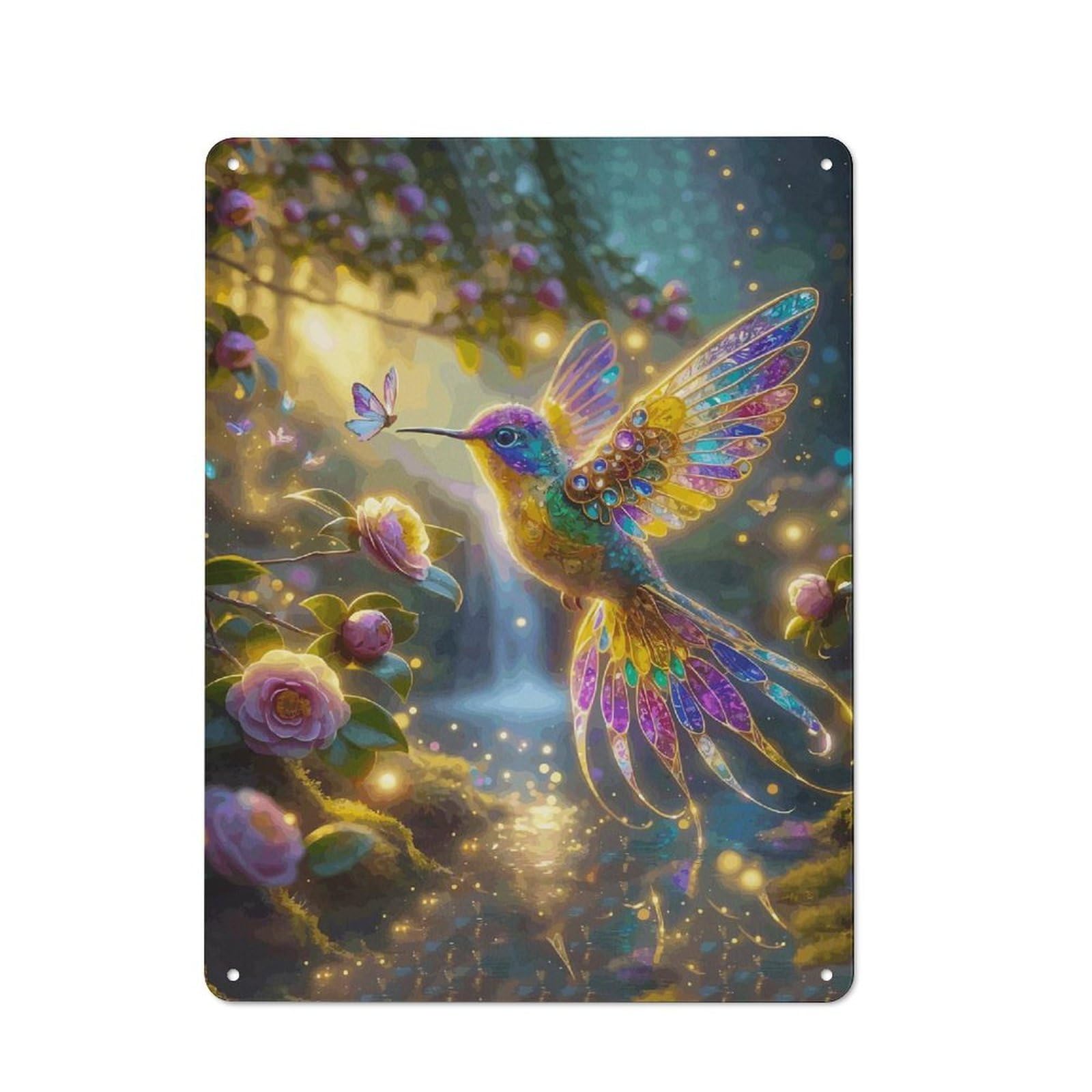 Junmoney Style-12 Metal Wall Sign 40X30cm Featuring Hummingbird For Hallway Wall, For Hallway Decor Lovers, For Retro Home Interiors