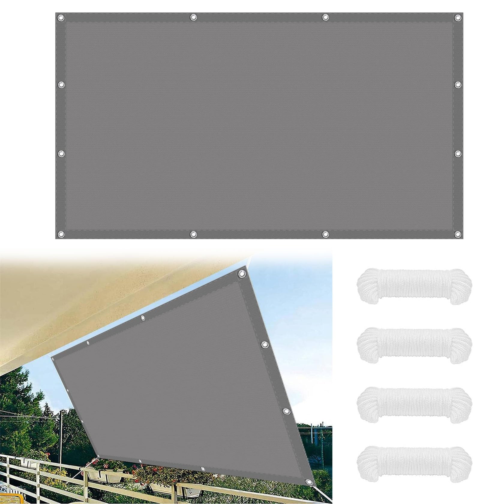 Voile d'ombrage gris foncé 1.4x7.5 m pare-soleil imperméable pour grand balcon