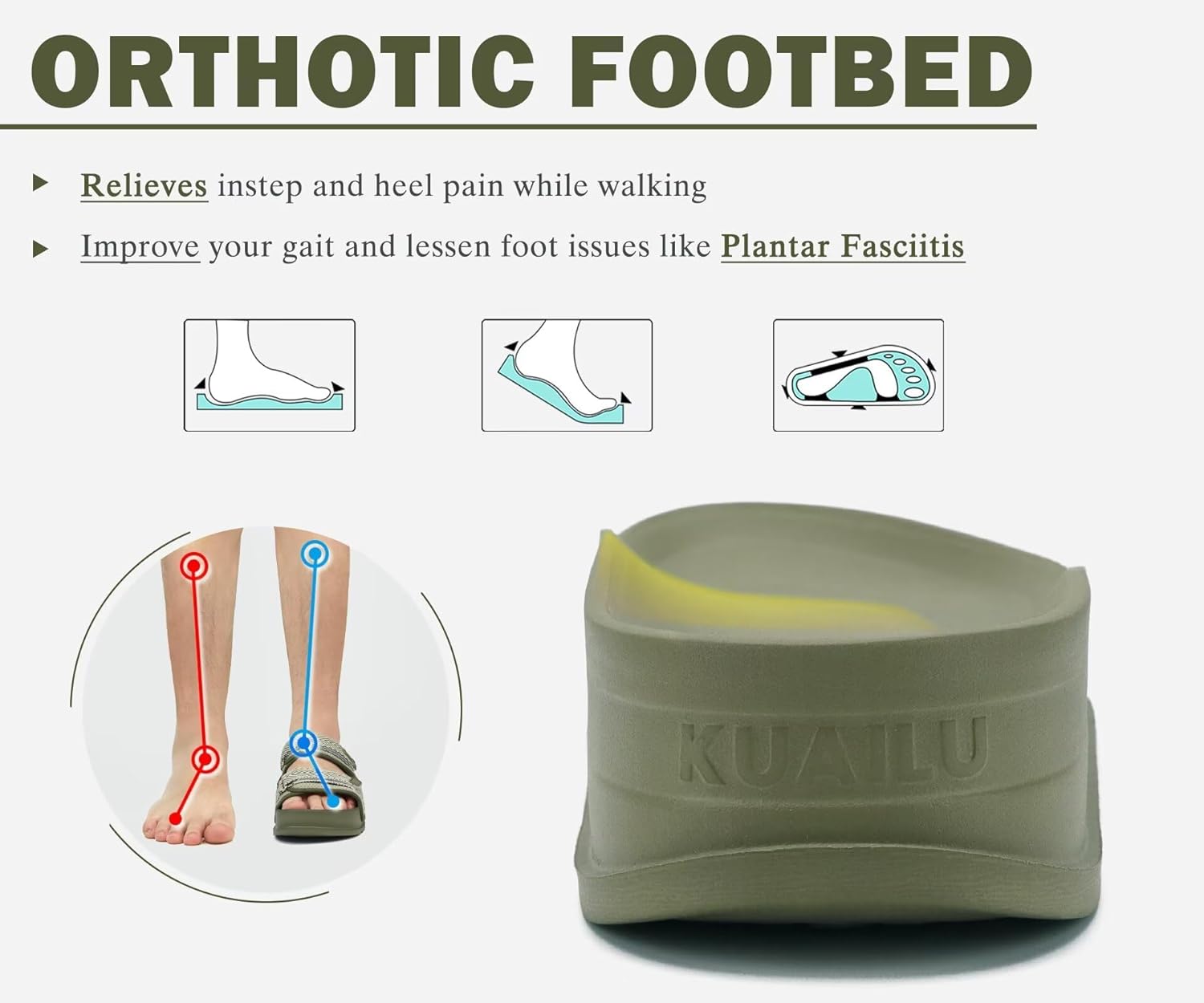 KuaiLu Mens Casual Sandals with Comfortable Orthopedic Arch Support Summer Beach Walking Shoes Cushion Slides Slip on Indoor Outdoor - Image 5