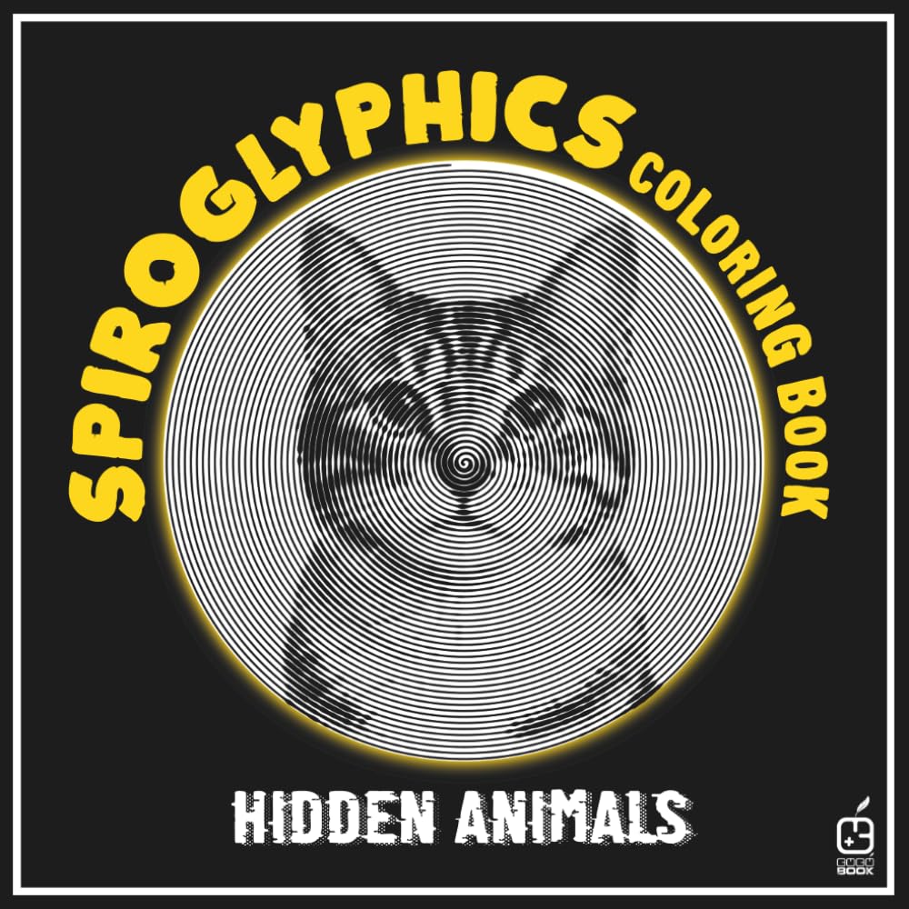 SPIROGLYPHICS coloring Book: 40 Spiral Puzzles to Reveal Hidden Animals – One Color Hidden Picture Coloring Book for Adults & Teens