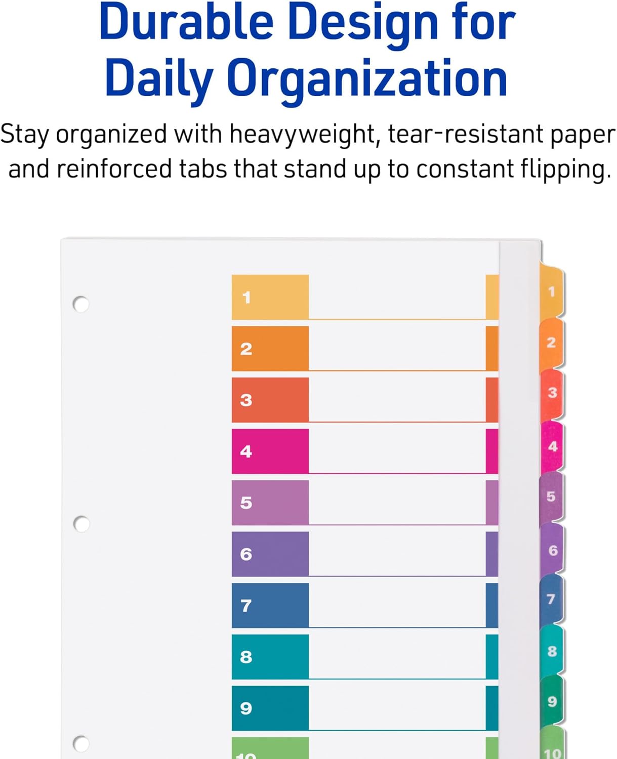 Avery Extra-Wide Dividers for 3 Ring Binders, 10 Tabs per Set, Customizable Table of Contents, Multicolor Tabs, Works Great with Sheet Protectors (4 Sets of 34776)