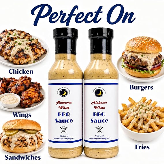 2 Pack | Alabama White BBQ Sauce | Chicken, Pork & Dipping | 24 fl oz | Tangy, creamy Southern-style BBQ sauce for chicken, pork, seafood, sandwiches, fries, grilling, drizzling and dipping.
