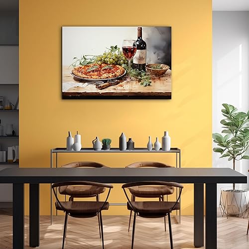 Miniatura 25 de Hzddty Lienzo decorativo para pared, diseño rústico de cocina, vino tinto y pan, cuadros de comida para decoración de pared, impresiones de pintura