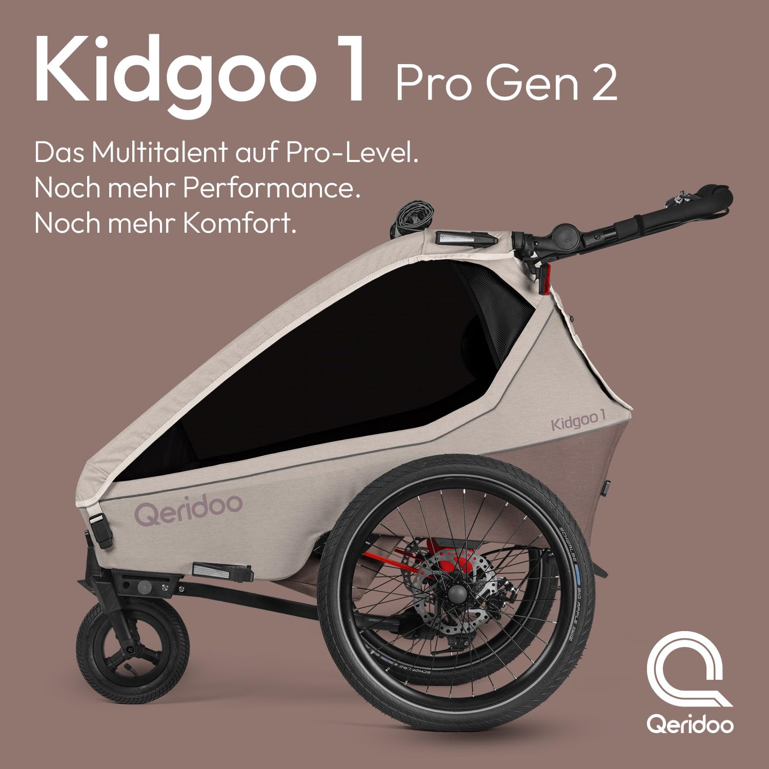 Qeridoo Kidgoo 1 Pro Gen 2 Kinderfahrradanhänger | Premium Fahrradanhänger Kinder mit Scheibenbremse & Joggerrad | Multifunktionaler Fahrrad Anhänger | Komfort & Sicherheit für Alltag & Abenteuer