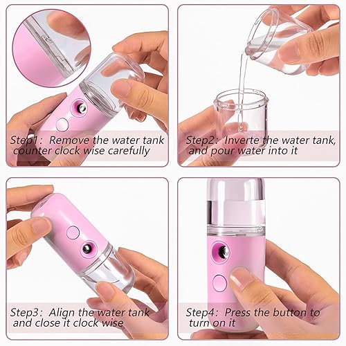 Miniatura 9 de 4 piezas Nano Facial Mister Handy Nano Mist Spray 1.0fl oz tanque de agua visual portátil mini USB Nano Mister para extensiones de pestañas, cuidado