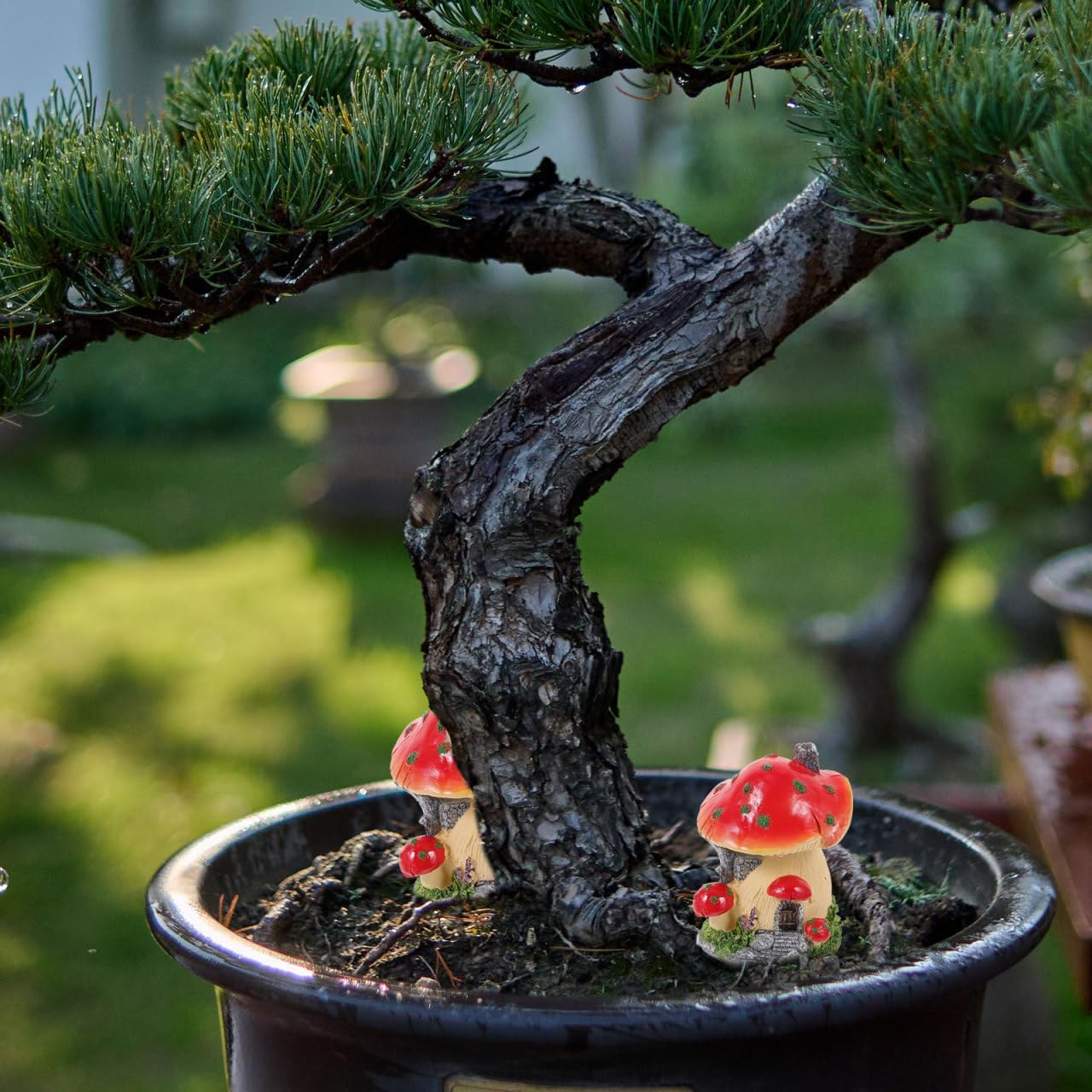 Cabilock Mushroom House Garden Decor Resin Miniature Fairy Bonsai Sculpture for Micro Landscape DIY Indoor Outdoor 4.92X3.93X3.54In