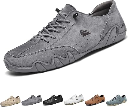 Italian Handmade Low Shoes, Soft Leather Slip on Shoes Beck Shoes for Men Waterproof Non-Slip Lightweight Breathable Shoes Casual Sneakers for Hiking & Driving Color Grey, Size 43 EU