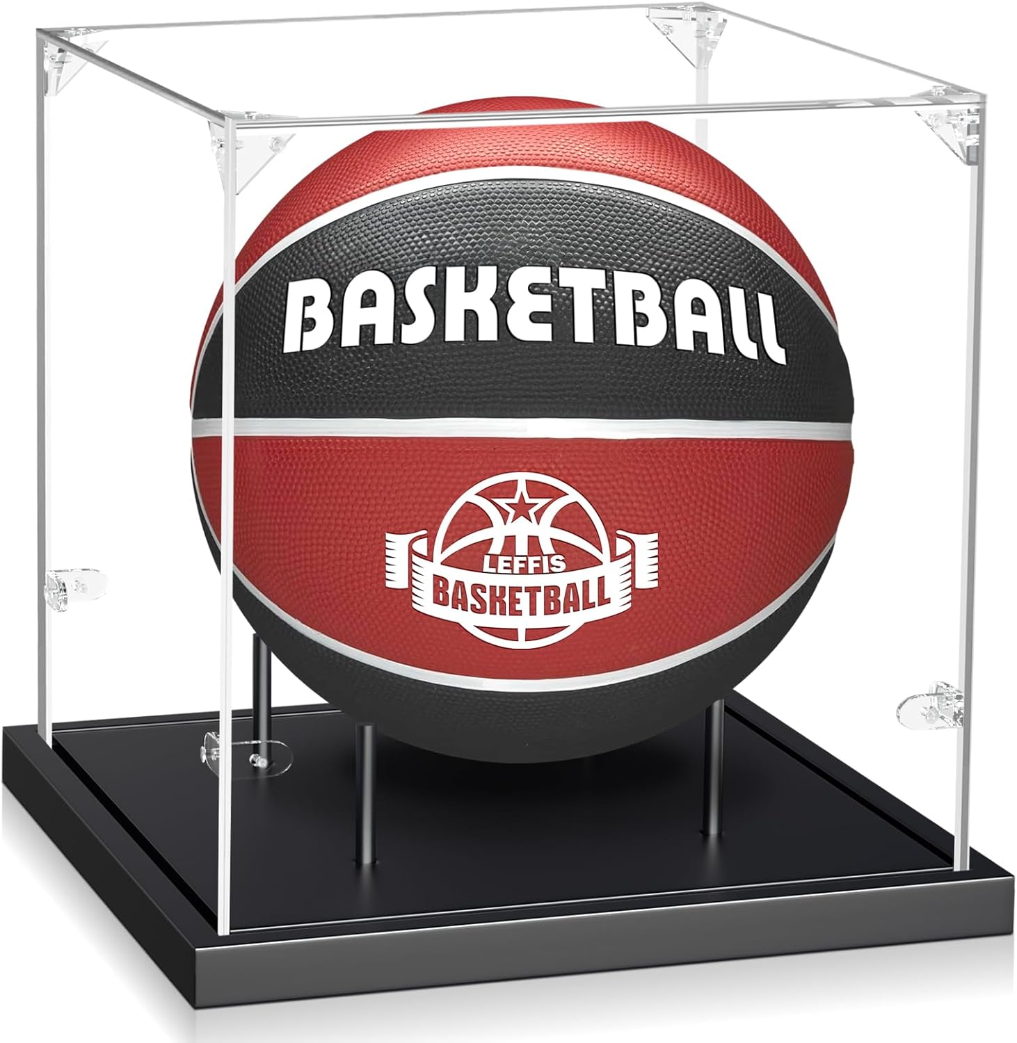 Leffis Basketball Display Case - UV Protected Acrylic Case With Solid Wood Base, Stand for Autographed Standard NBA WNBA Ball Memorabilia Keepsake