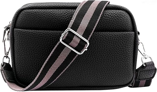 YILCER Crossbody Bag for Women, Leather Camera Handbag Ladies Cross-Body, Small Shoulder bag with Adjustable and Removable Wide Strap, Black