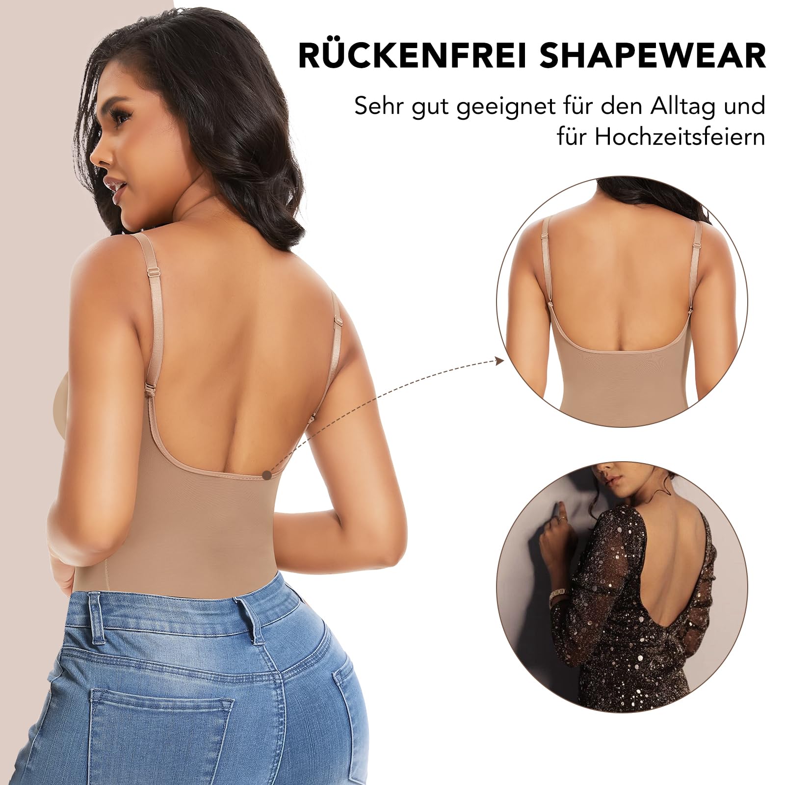 SHAPERIN Femme Body Gainant Invisible Gaine Ventre Plat Dos Nu Shapewear Tops Body Sculptant Gainant Minceur Bodysuit avec Soutien-Gorge
