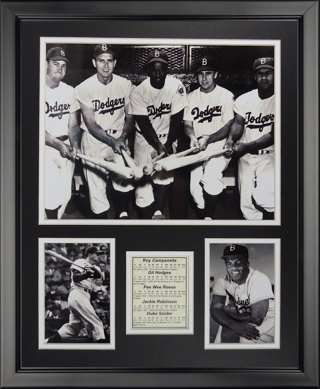 Legends Never Die Brooklyn Dodgers - 1950's B&W Framed Photo Collage, 16" x 20"