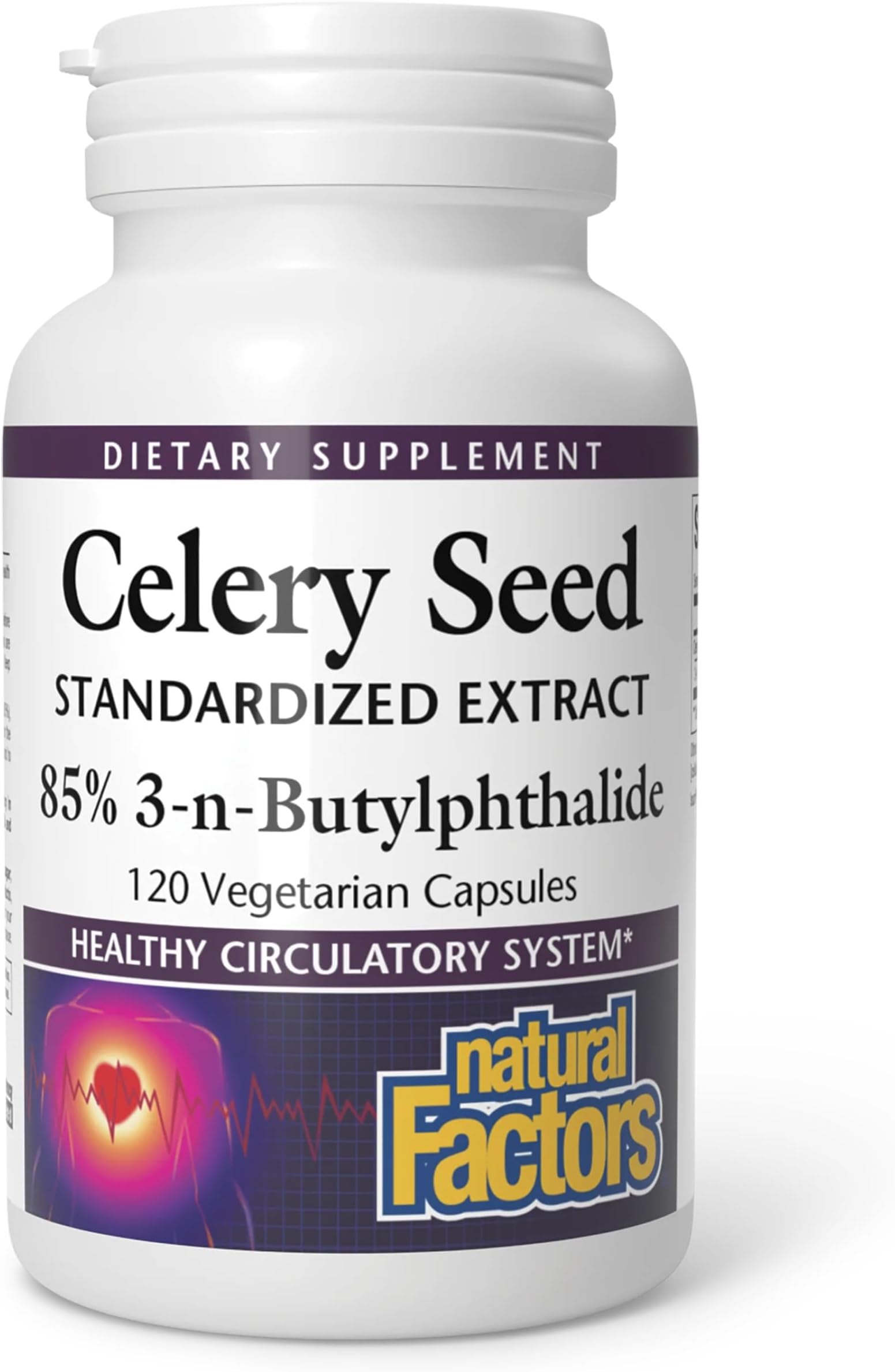 Natural Factors Celery Seed Extract 75 mg, 85% 3nB, 120 Vegetarian Capsules | Supports Brain & Heart Circulation & Helps Maintain Blood Pressure Already Within the Normal Range*, Vegan & Non-GMO