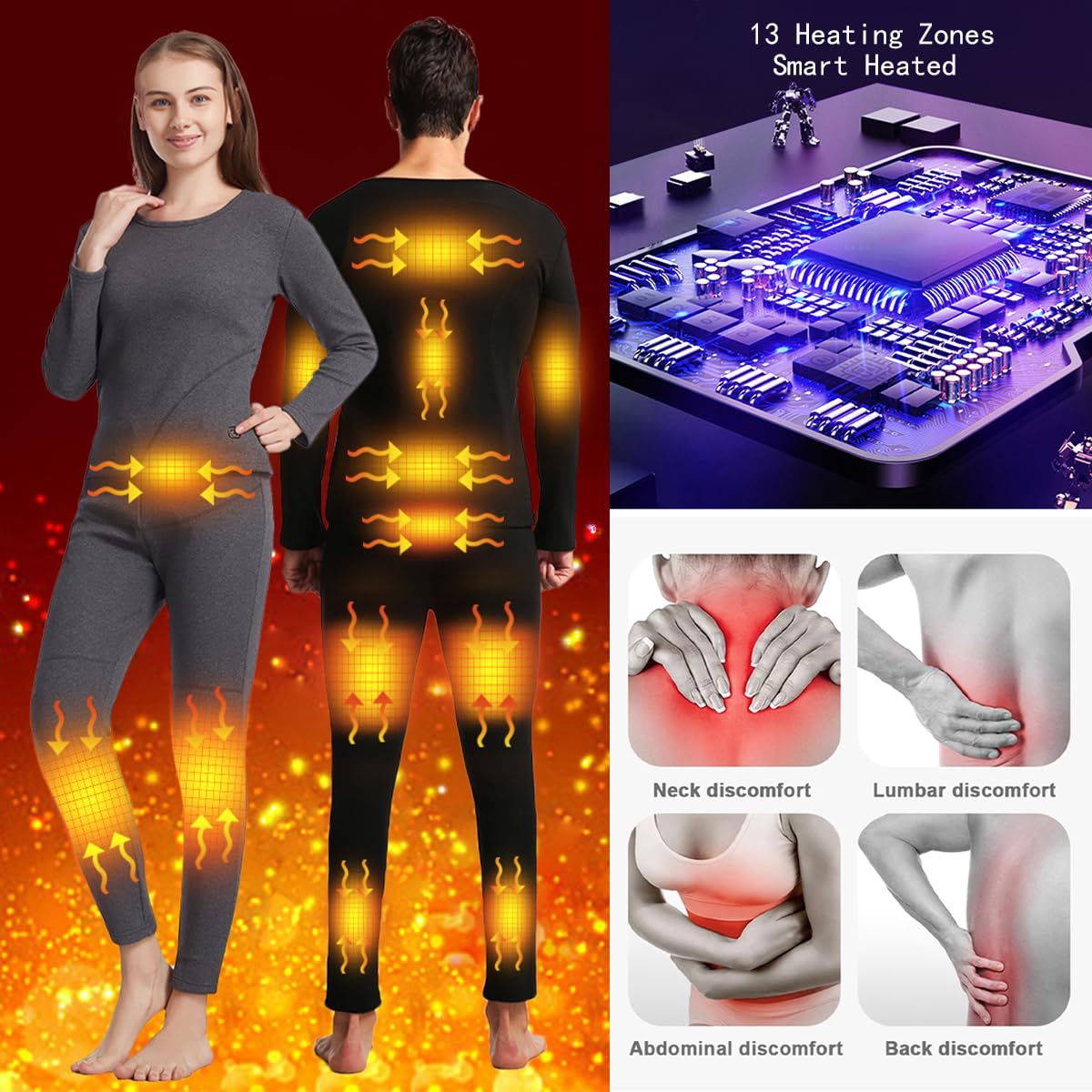 Conjunto de Ropa Interior térmica para Hombre con 13 Zonas de calefacción, Control de Temperatura Inteligente por USB, Camiseta y Pantalones Largos para Esquiar.
