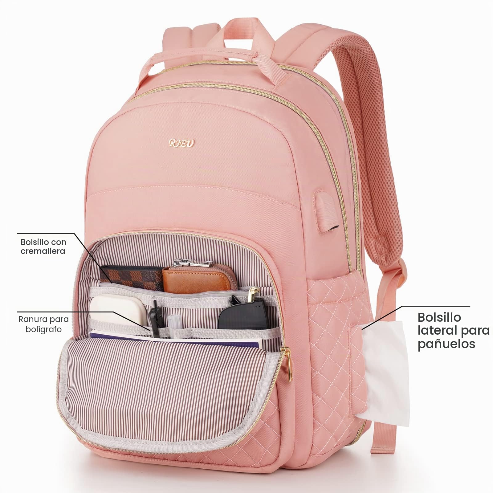 Mochila Escolar para Niñas Adolescentes,Mochila Portatil Mujer Impermeable para Universidad Viaje Casual Trabajo,Regalos,TSA Amigable,Rosada