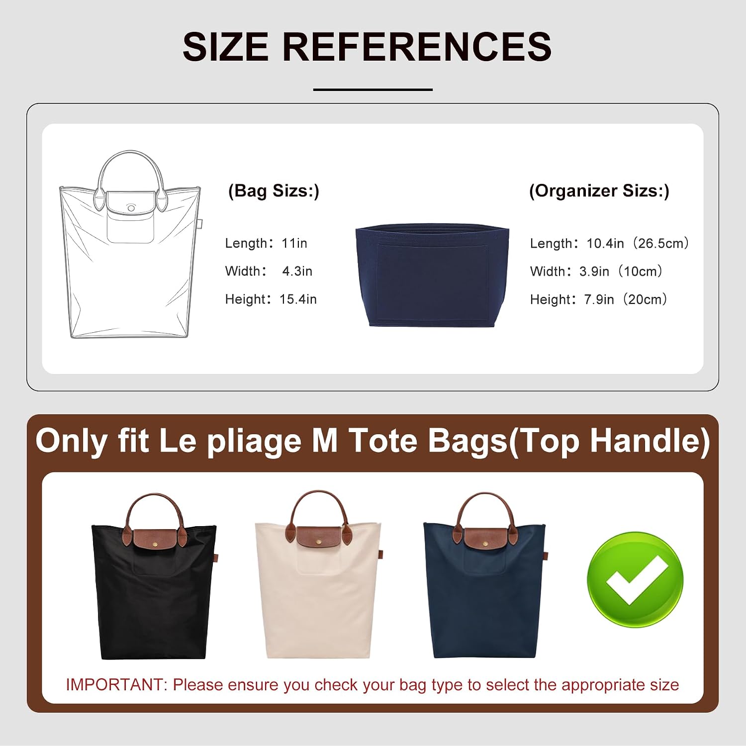 Purse Organizer Insert Compatible with Longchamp Le Pliage M Top Handle Tote Bag, Blue/SM image 2