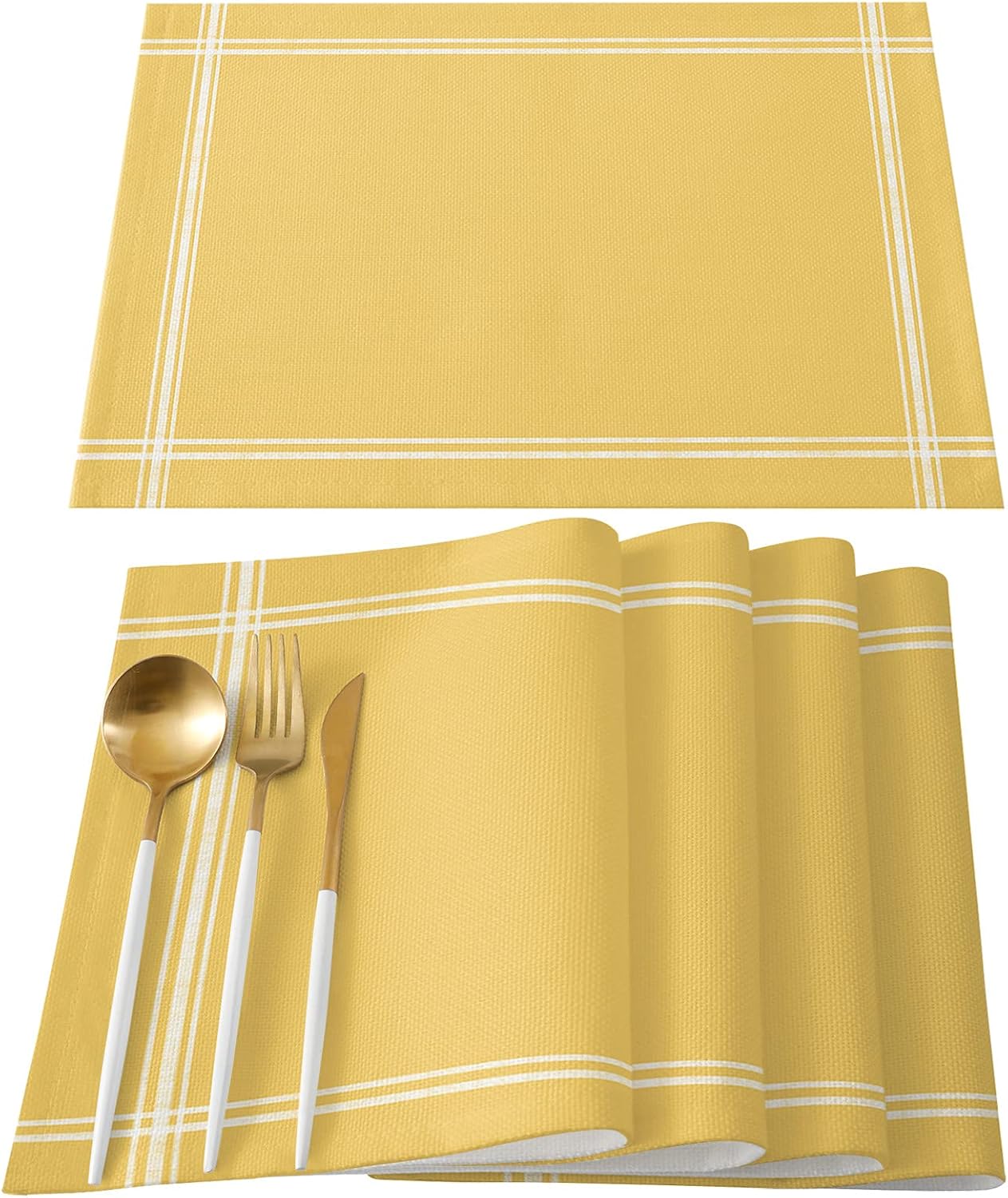 Yellow Placemats Set of 6, Placemats for Dining Table, Simple Solid Color Cotton and Linen Table Mats Washable for Kitchen, Party, Wedding Decor, 13 x 19 Inches