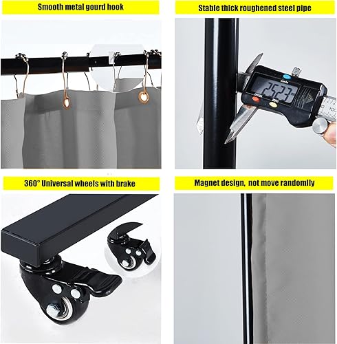 Miniatura 2 de Divisor de pared para habitación, ancho ajustable de 7 pies a 11 pies, marco de metal con ruedas universales bloqueables, pantalla de privacidad