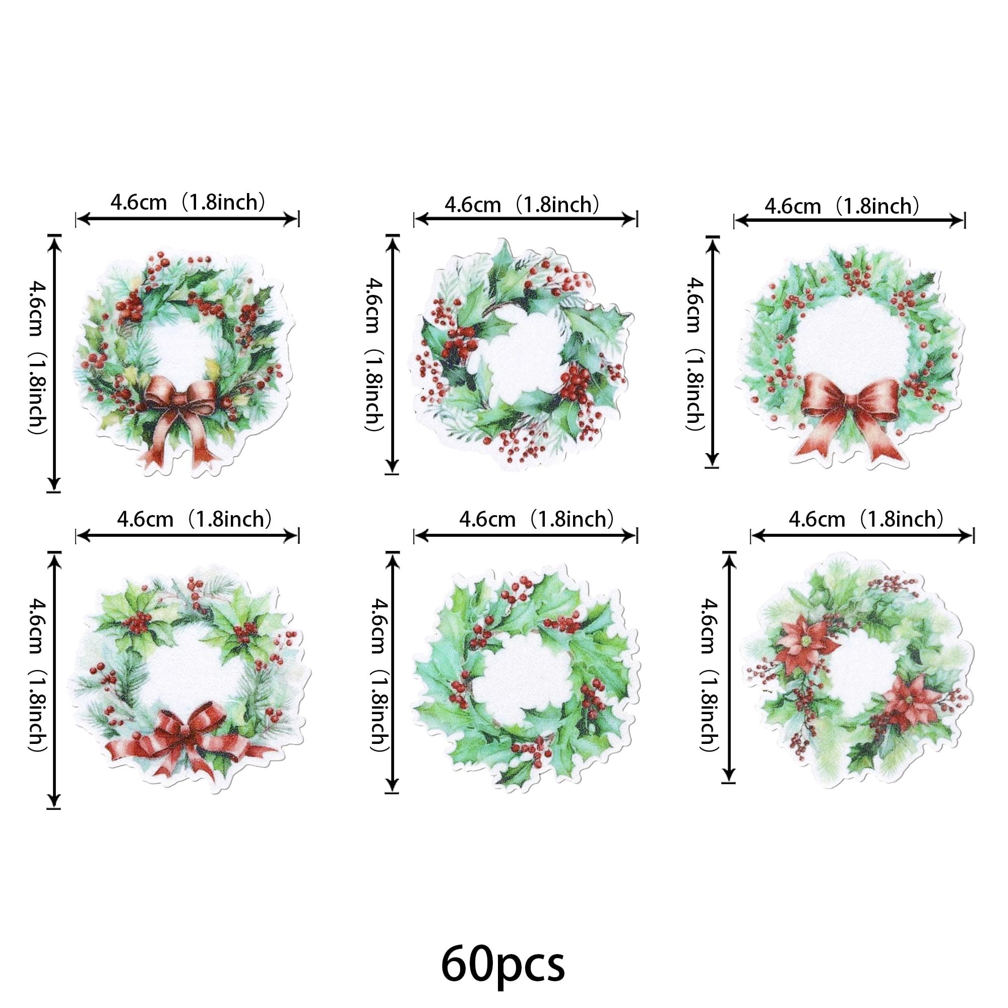 Xsstarmi 60 Pack Merry Christmas Edible Cupcake Toppers Rice Paper Xmas Wreath with Berries Bownot Cupcake Picks for New Year Christmas Celebration Party Cake Decorations Supplies - Image 2