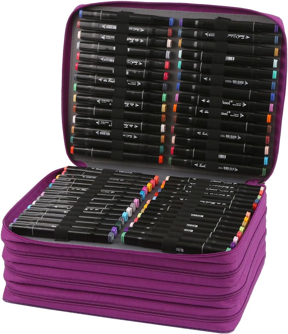 Lbxgap Marker Pen Organizer Case 224 Slots Large Capacity with Handy Wrap Portable Multilayer Holder for Watercolor Pencils & Gel Pen Markers(Purple)