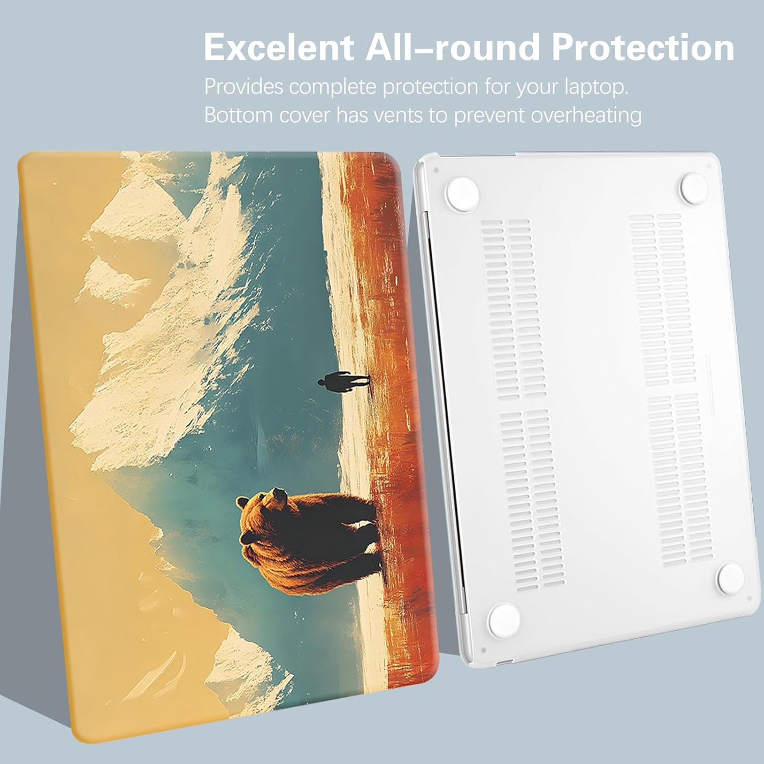 KEROM Compatible for MacBook Pro 13 Inch Case 2025 2024 2023 2022-2016 M2 M1 A2338 A2289 A2251 A2159 A1989 A1706 A1708, Cute Aesthetic Protective Plastic Hard Shell & Keyboard Cover, Bear