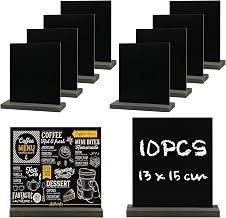 Set of 10 Mini Chalkboards, 13 x 15 cm, Double-Sided Blackboards with Wooden Supports, Mini Display Boards, Erasable Slate Chalk for Birthdays, Weddings, Restaurants, Cafes