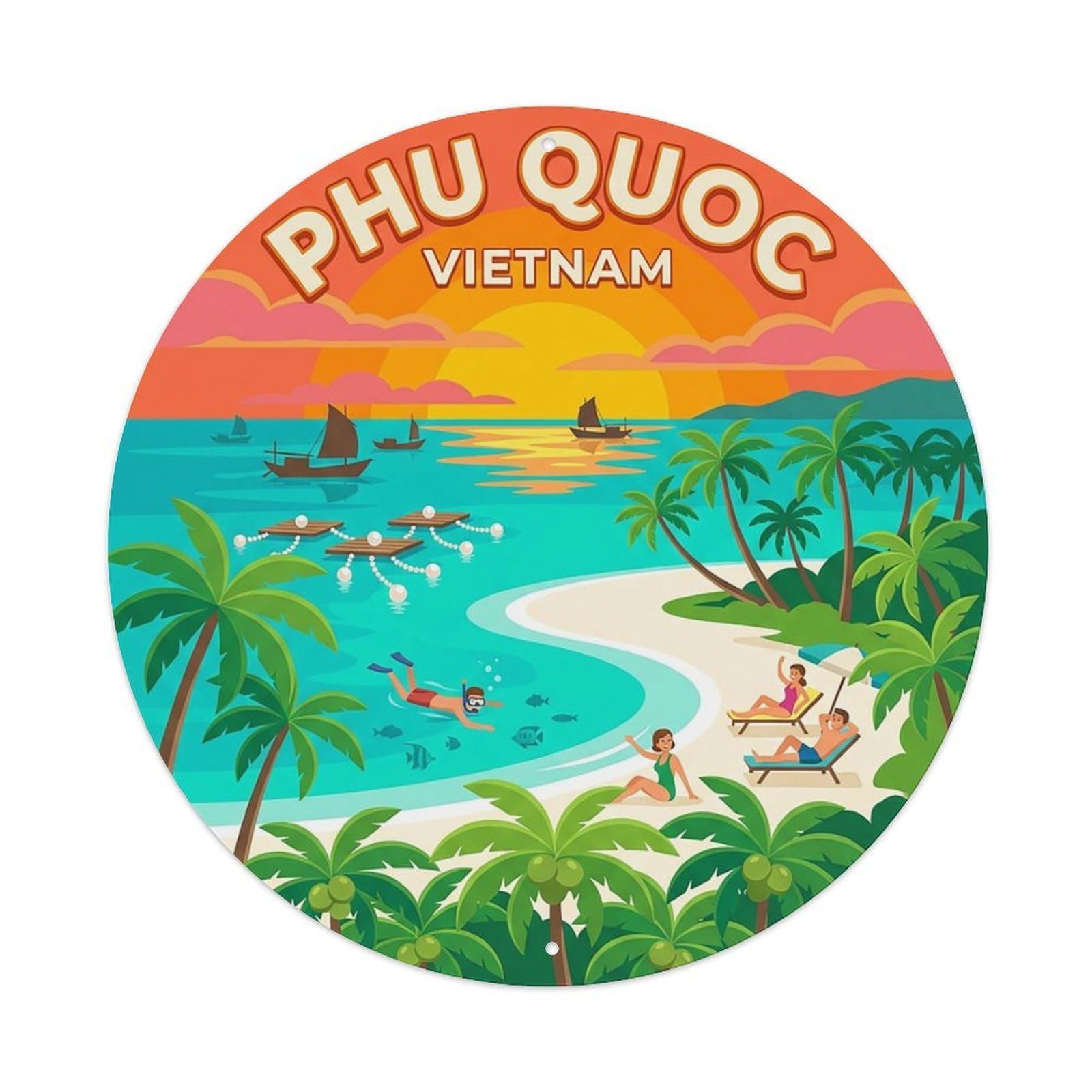 Retro Travel Vietnam Phu Quoc Vintage Metal Tin Sign Plaque Wall Decor for Cafe, Club Bar, Office, Garden Metal Poster 8x8Inch