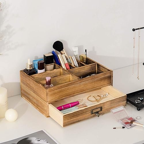 Miniatura 7 de Liry Products - Organizador de madera rústica, gabinete de almacenamiento de cosméticos, caja de exhibición de maquillaje, suministros de oficina,