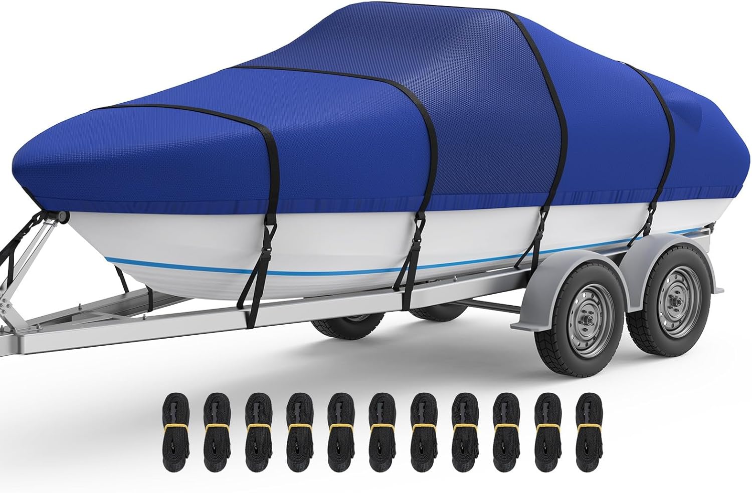 RVMasking Boat Cover, 1400D Heavy Duty Middle Reinforced, Waterproof Trailerable with Storage Bag for V-Hull, Tri-Hull, Fish &amp; Ski, Runabout Bass Boat(16'-18.5'Long, Beam Width up to 94", Blue)