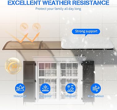 24x40 Door Awning Exterior, Polycarbonate Window Canopy ABS Bracket, Leak-Proof Sealing Front Door Rain Shelter, UV Rain Snow Protection for House Porch Patio Deck