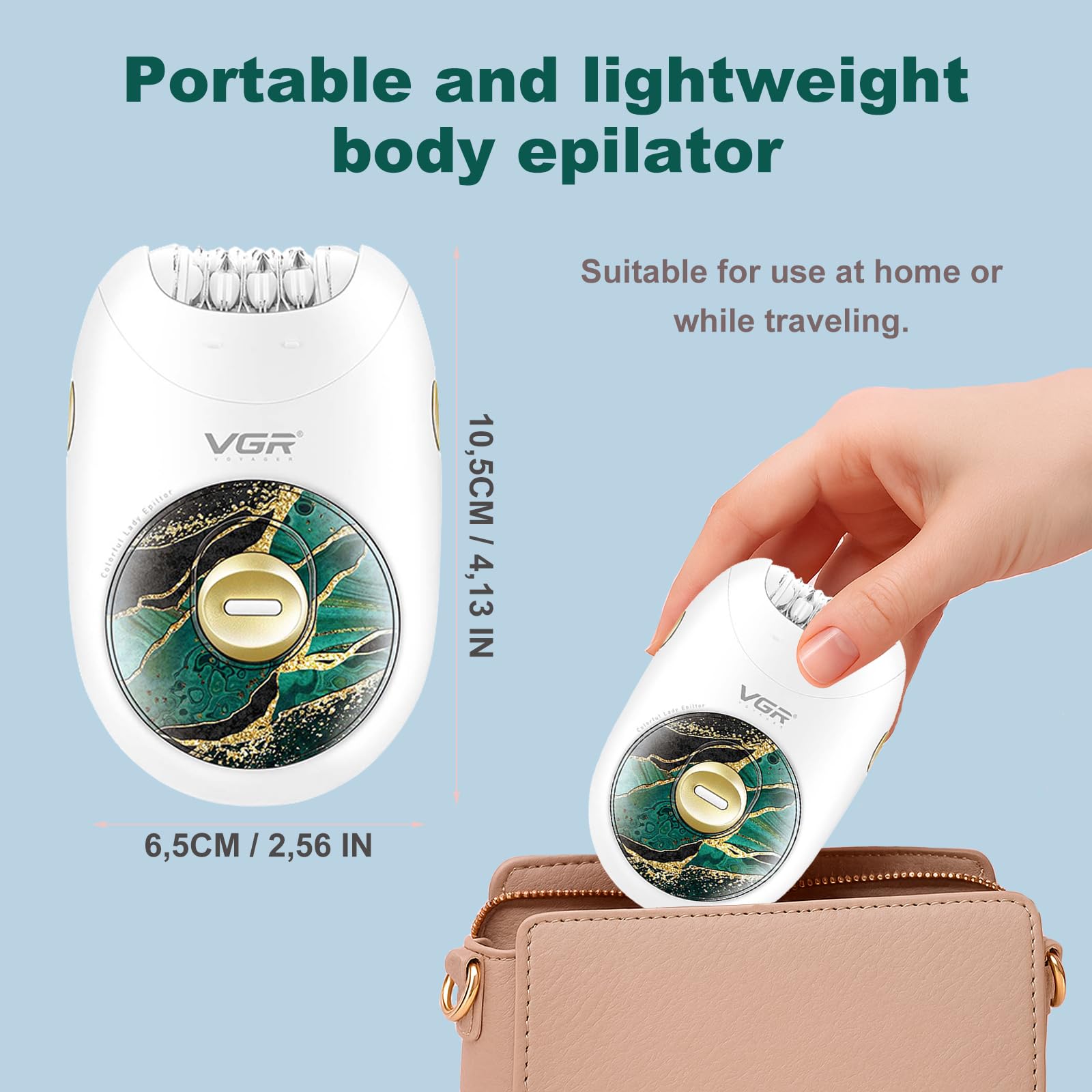 VGR 706 Epilatore da donna, epilatore elettrico portatile senza filo per gambe, ascelle, schiena e corpo, sistema a 18 pinzette, 2 velocità, Verde