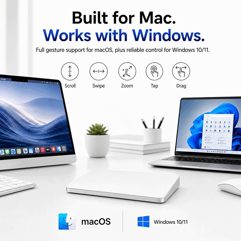 Wireless Trackpad for Mac & Windows with 2.4G USB, 7.5” Glass Surface Touchpad High Precision Multi-Gesture Control, Rechargeable & Portable Track Pad for Computer, MacBook, iMac, Laptop, PC